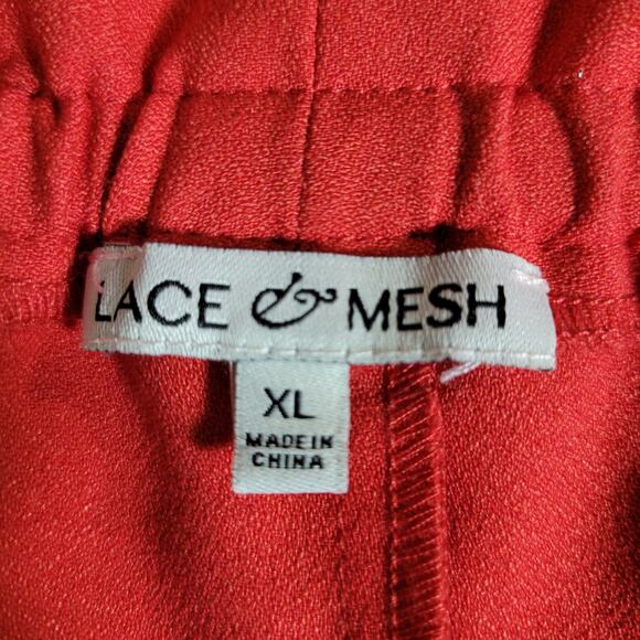 Lace & Mesh Cherry Red Pleated Front A-Line Skirt Size XL - Picture 5 of 6